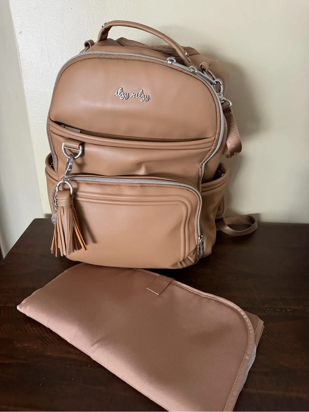 Itzy Ritzy Boss Plus Chai Diaper Bag Backpack + Changing Pad